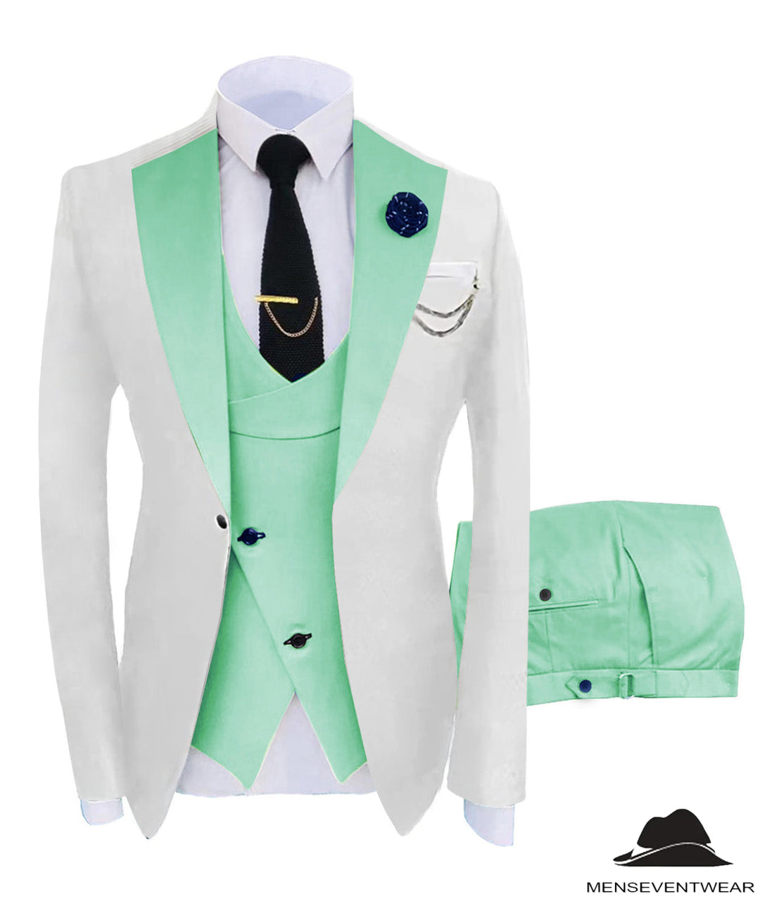 Formal Men's Suits Slim Fit 3 Pieces Notch Lapel Tuxedos (White Blazer+Vest+ Pant) mens event wear