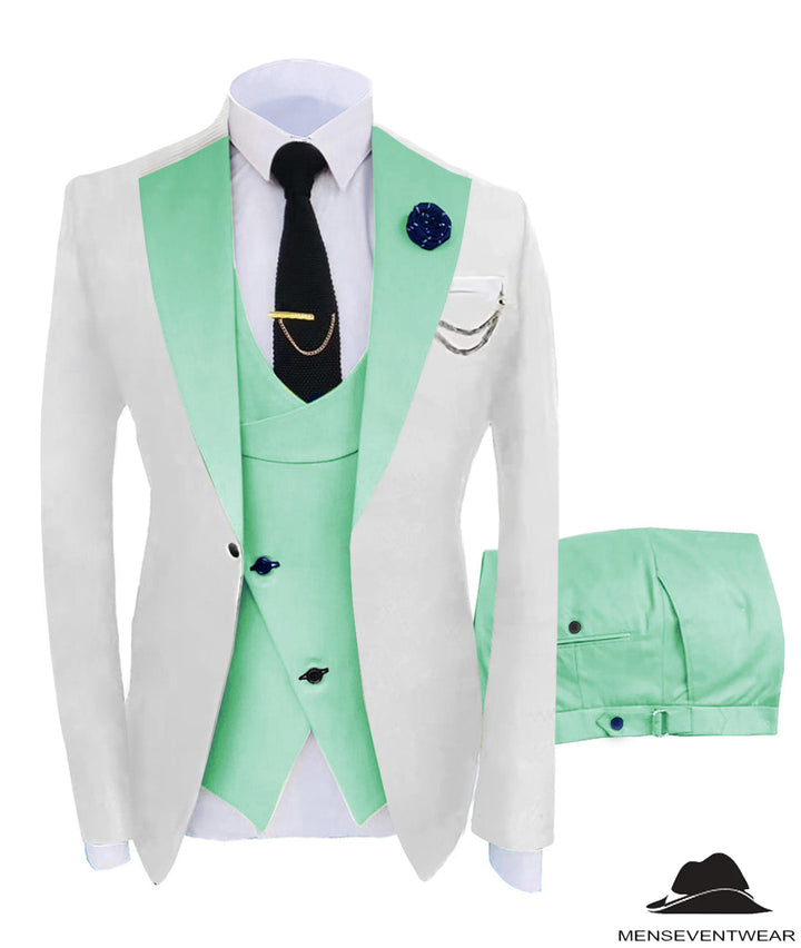 Formal Men's Suits Slim Fit 3 Pieces Notch Lapel Tuxedos (White Blazer+Vest+ Pant) mens event wear