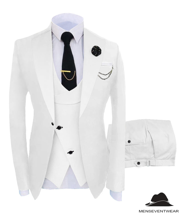 Formal Men's Suits Slim Fit 3 Pieces Notch Lapel Tuxedos (White Blazer+Vest+ Pant) mens event wear