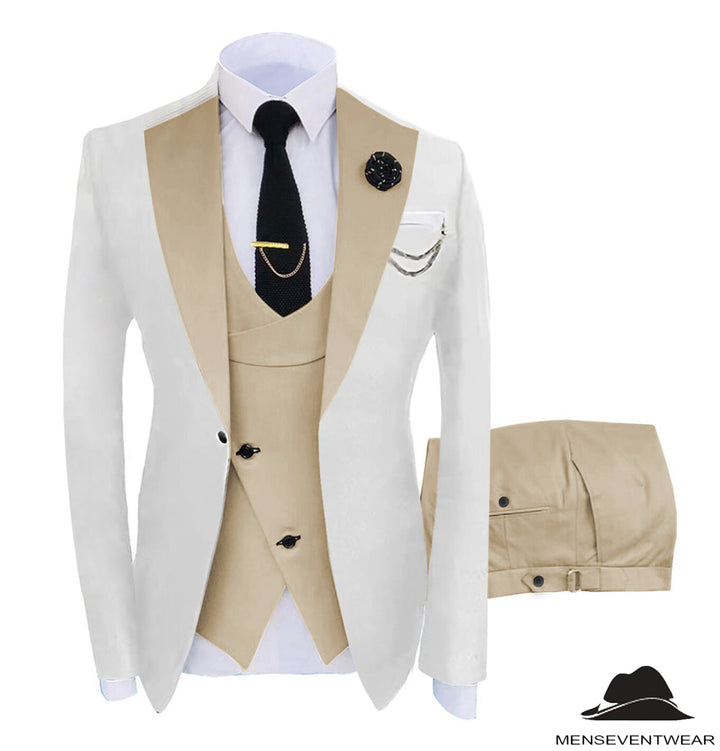 Formal Men's Suits Slim Fit 3 Pieces Notch Lapel Tuxedos (White Blazer+Vest+ Pant) mens event wear
