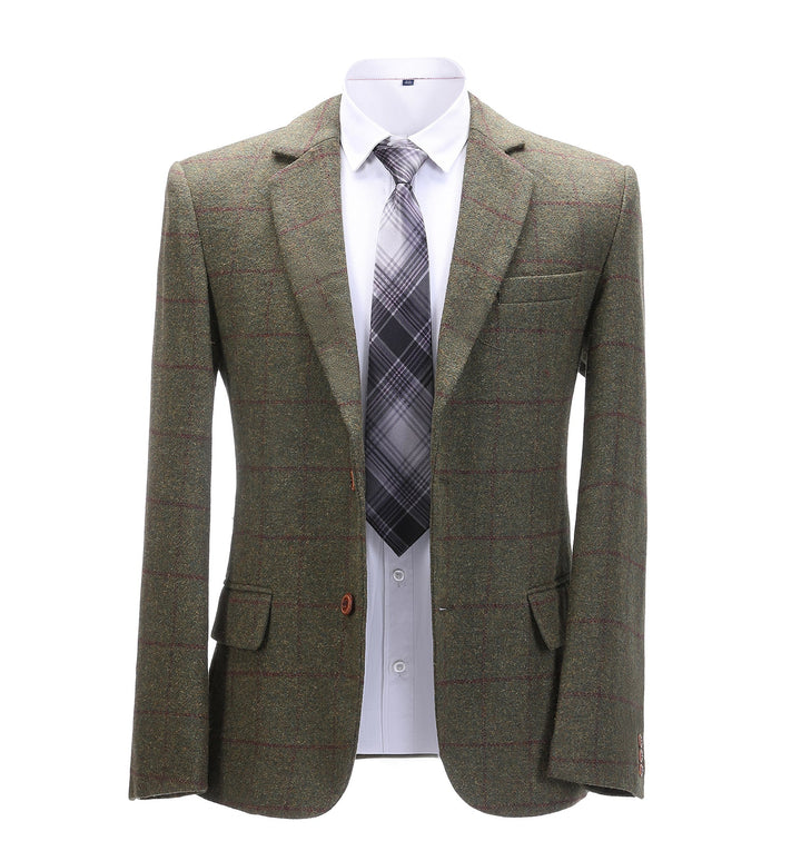Formal Men's Tweed Green Plaid Notch Lapel Blazer mens event wear