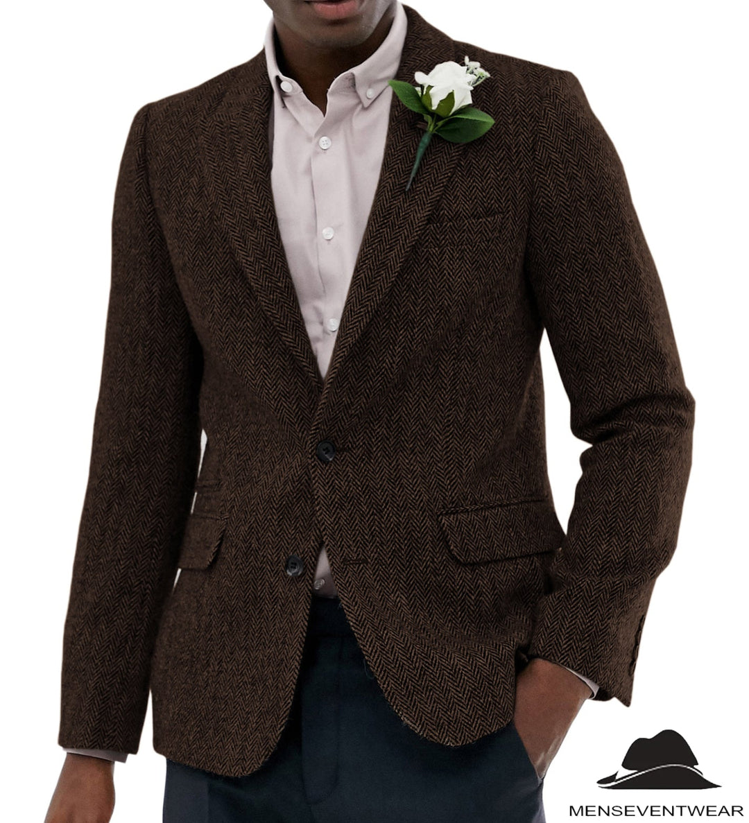 Formal Men's Wool Herringbone Notch Lapel Blazer mens event wear