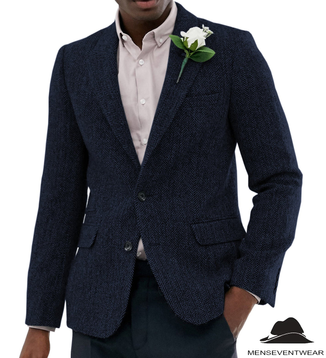 Formal Men's Wool Herringbone Notch Lapel Blazer mens event wear