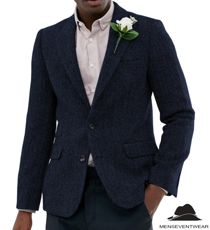 Formal Men's Wool Herringbone Notch Lapel Blazer mens event wear