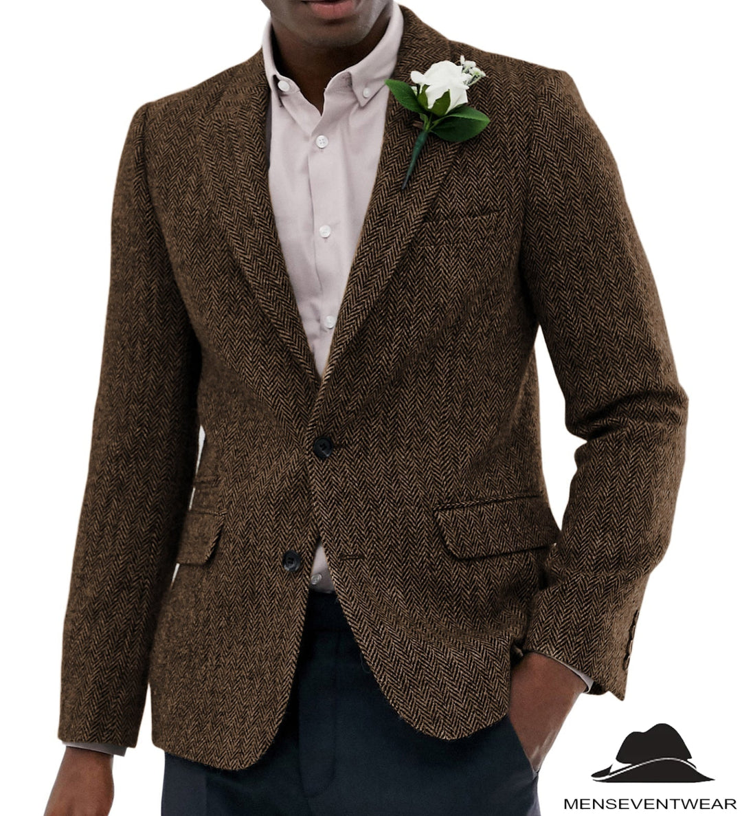 Formal Men's Wool Herringbone Notch Lapel Blazer mens event wear