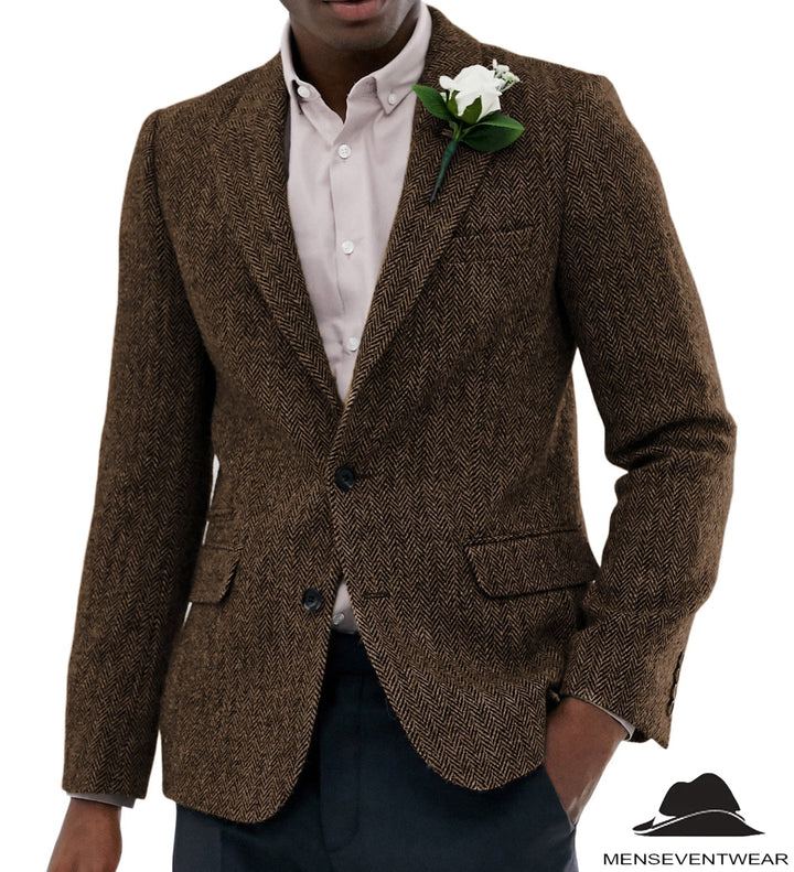 Formal Men's Wool Herringbone Notch Lapel Blazer mens event wear