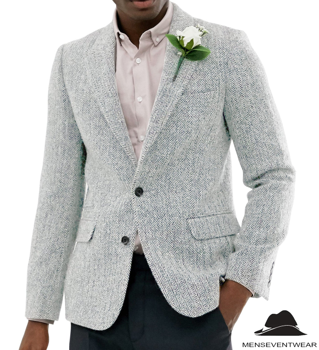 Formal Men's Wool Herringbone Notch Lapel Blazer mens event wear