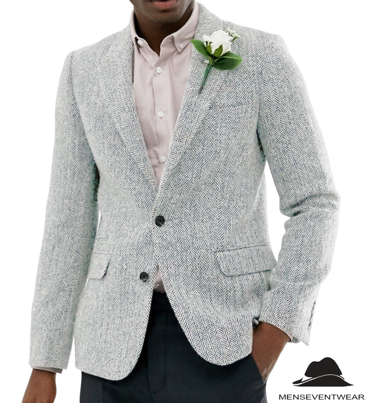 Formal Men's Wool Herringbone Notch Lapel Blazer mens event wear