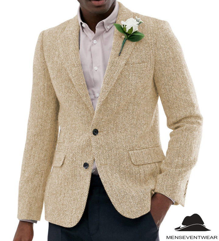 Formal Men's Wool Herringbone Notch Lapel Blazer mens event wear
