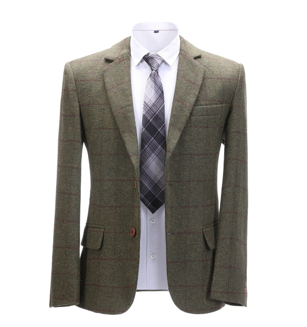 Men's 2 Pieces Formal Green Tweed Plaid Notch Lapel Tuxedos for Wedding(Blazer+Pants) mens event wear