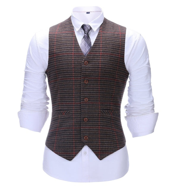 Men's Business 3 Pieces Formal Coffee Plaid Notch Lapel Suit (Blazer+vest+Pants) Adam Reed