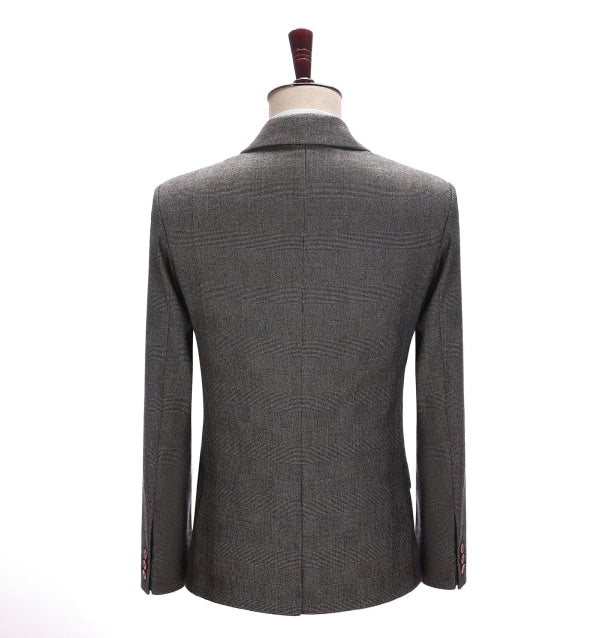 Men's Business 3 Pieces Formal Grey Tweed Notch Lapel Suit (Blazer+vest+Pants) Adam Reed