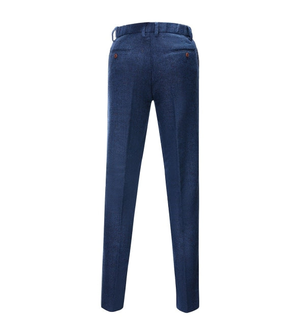 Men's Business 3 Pieces Formal  Royal Blue Herringbone Tweed Notch Lapel Suit (Blazer+vest+Pants) menseventwear