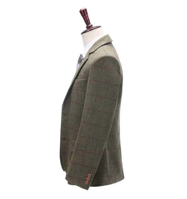 Men's Business 3 Pieces Mens Formal Tweed Plaid Notch Lapel Suit (Blazer+vest+Pants) Adam Reed