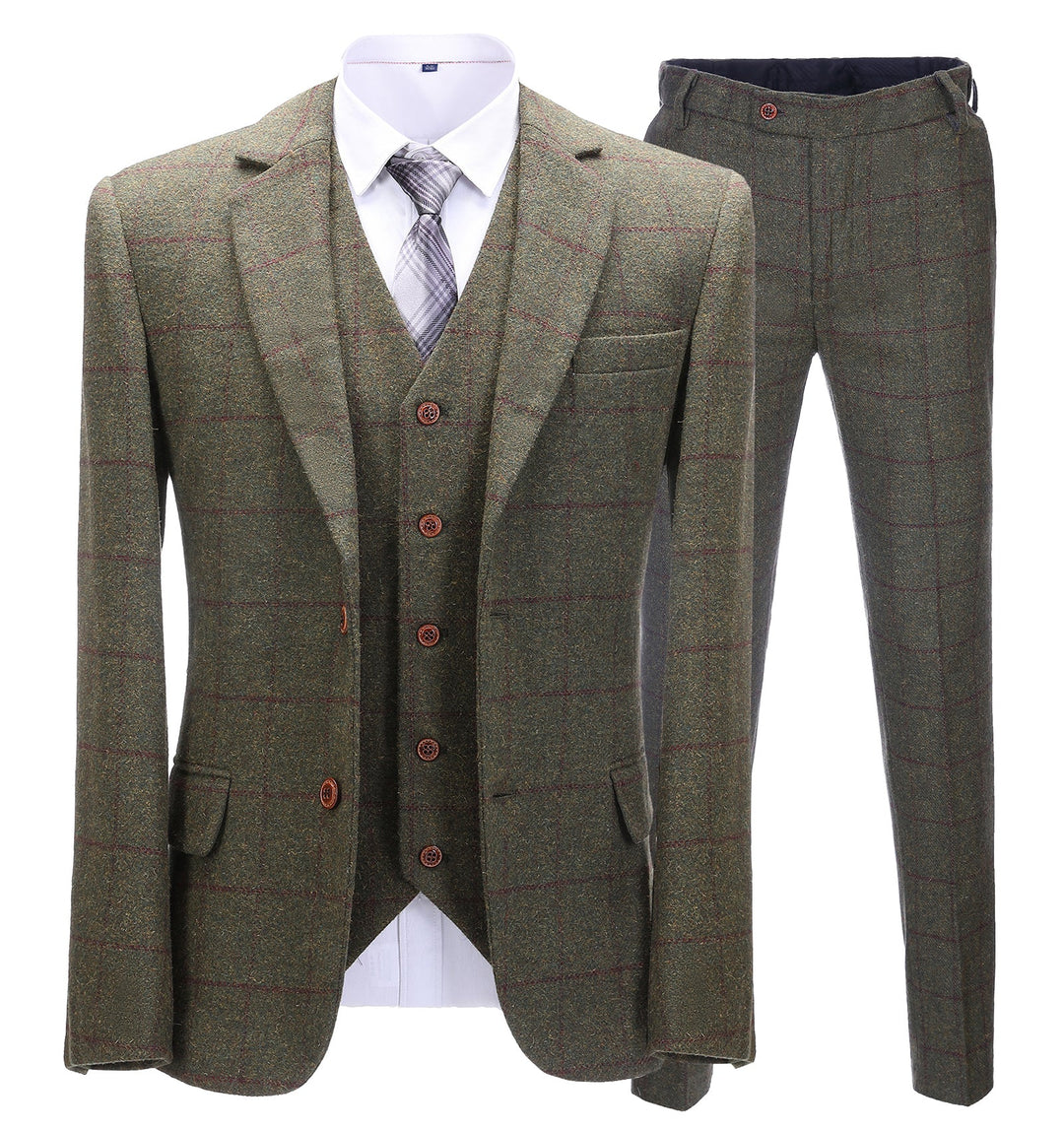 Men's Business 3 Pieces Mens Formal Tweed Plaid Notch Lapel Suit (Blazer+vest+Pants) Adam Reed