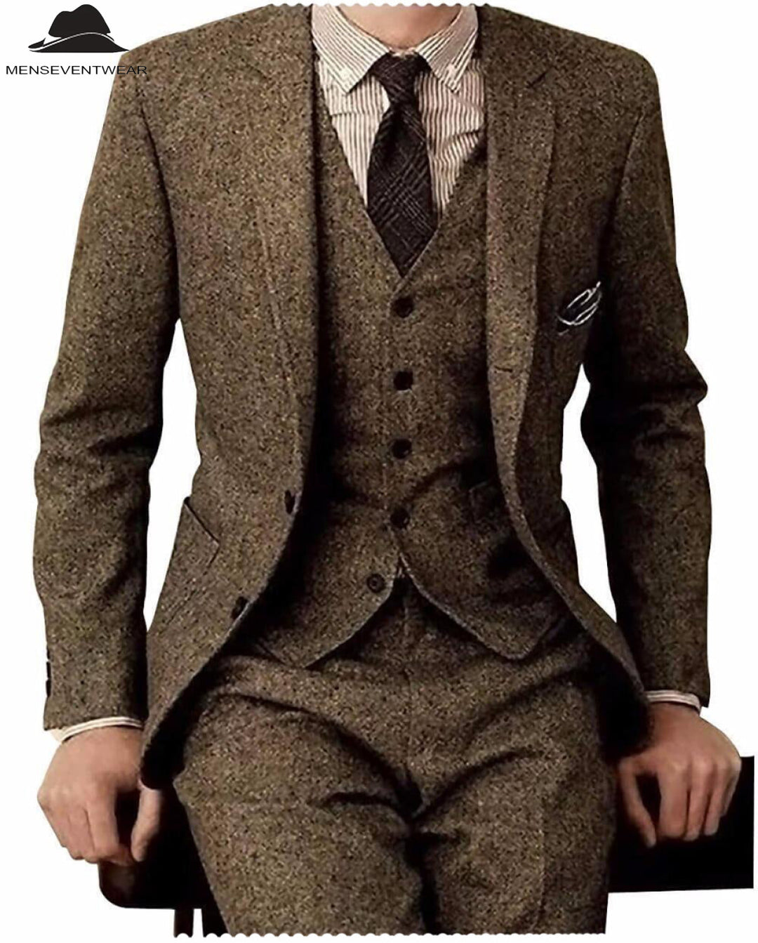 Men's Casual 3 Pieces Mens Suit Classic Tweed Notch Lapel Tuxedos (Blazer+vest+Pants) mens event wear