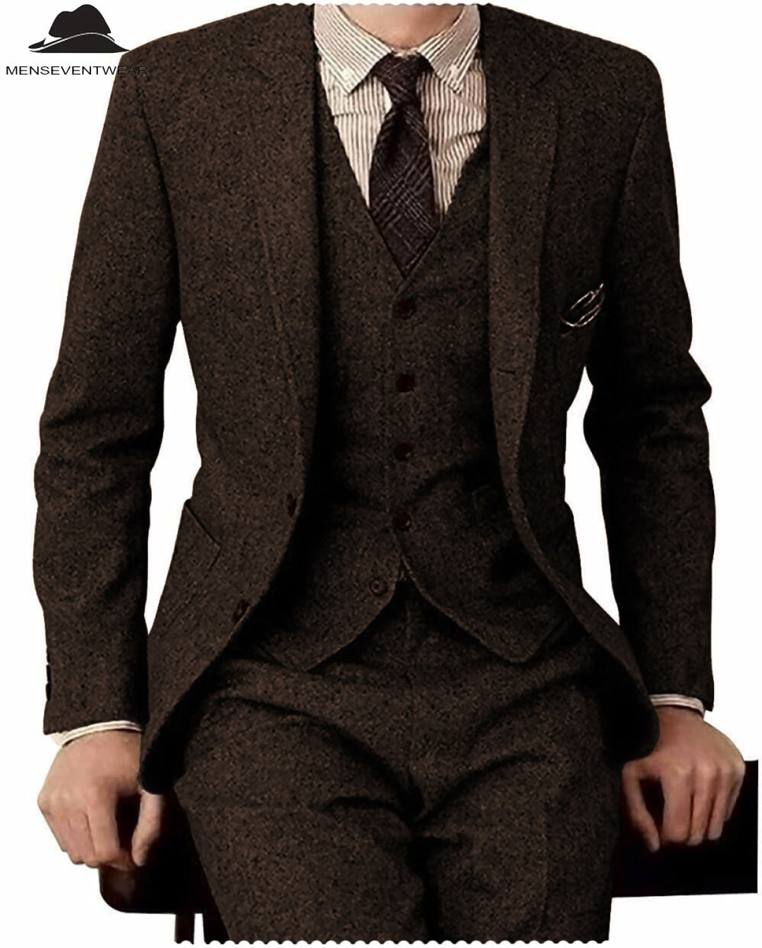 Men's Casual 3 Pieces Mens Suit Classic Tweed Notch Lapel Tuxedos (Blazer+vest+Pants) mens event wear