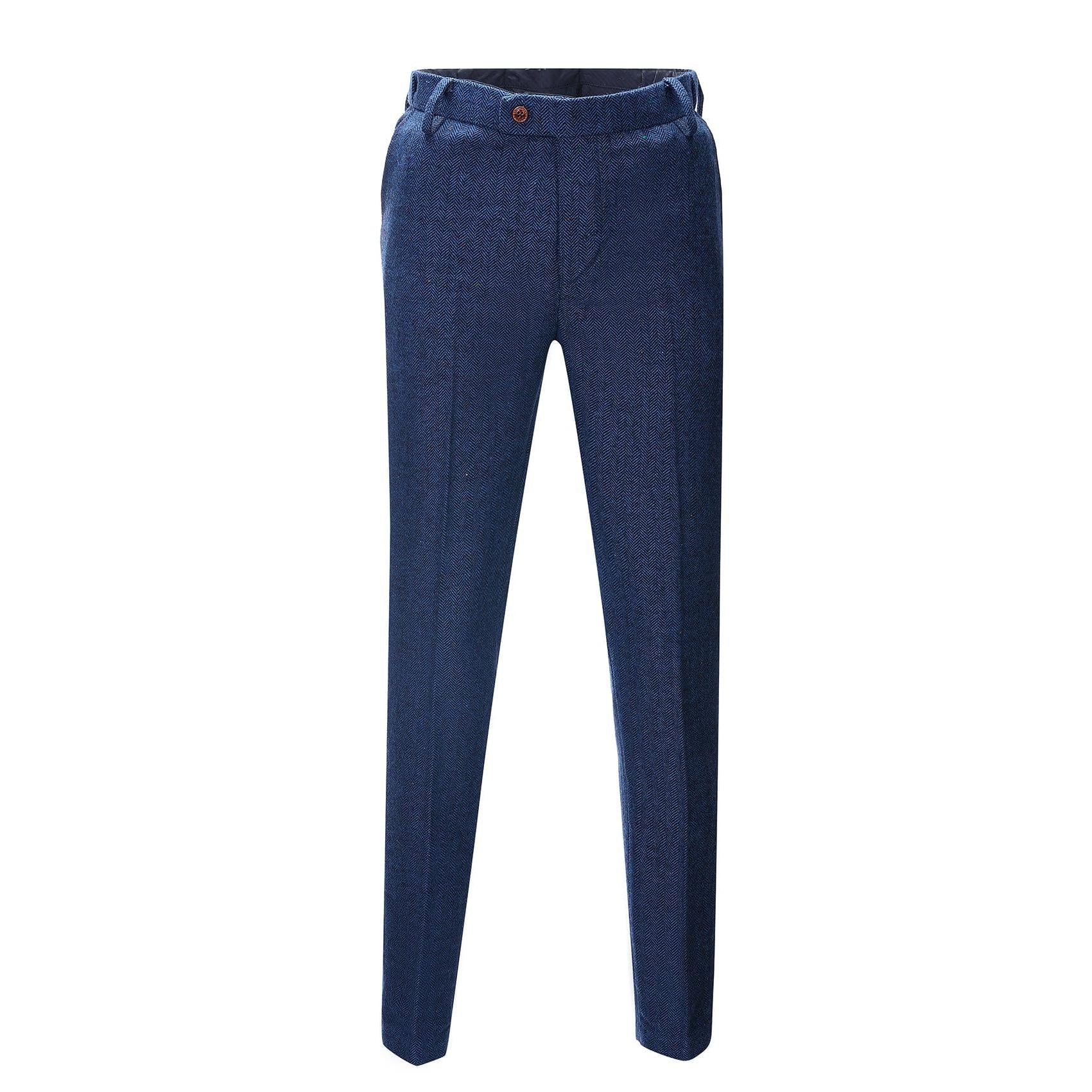 Men's Casual Suit Pants Royal Blue Herringbone Pleat-Front Trousers - Menseventwear Royal Blue / 29W x 30L Men's Casual Suit Pants Royal Blue Herringbone Pleat-Front Trousers - Menseventwear Royal Blue / 29W x 30L