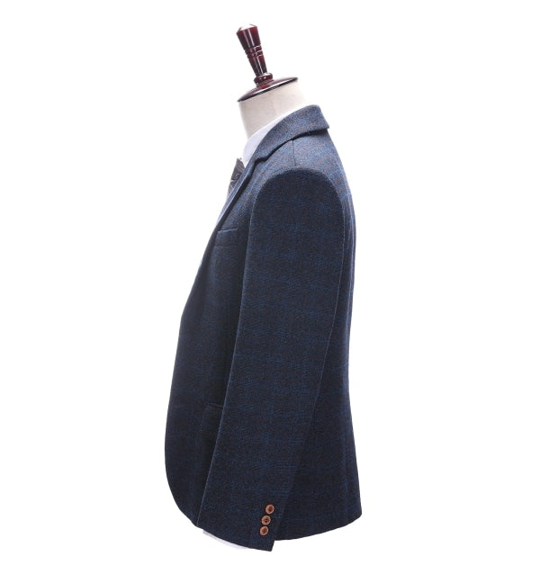 Men's Formal Navy Plaid Notch Lapel Blazer mens event wear