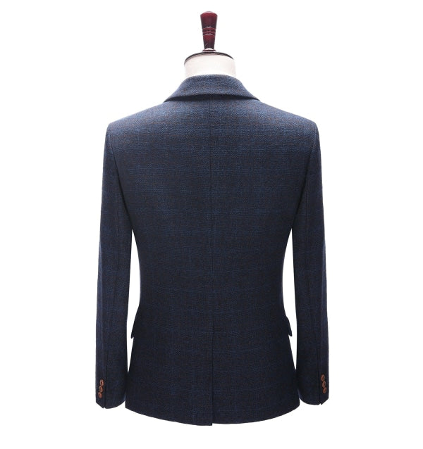 Men's Formal Navy Plaid Notch Lapel Blazer mens event wear