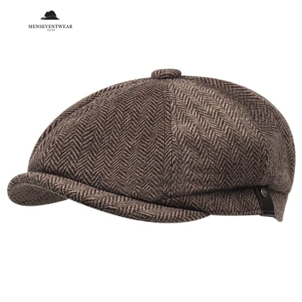 Retro Hat Man Literary Fashion Herringbone Octagonal Hat Menseventwear M 56 58CM Coffee