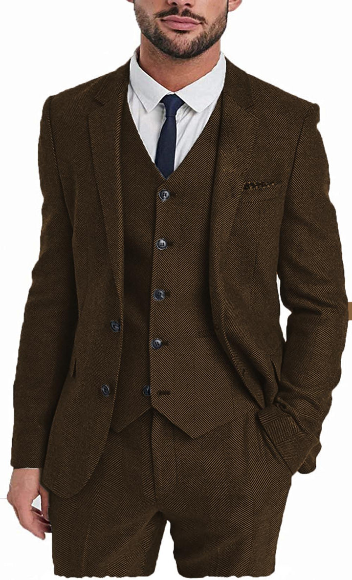 Vintage Classical 3 Pieces Mens Suit Herringbone Tweed Notch Lapel Tuxedos (Blazer+vest+Pants) mens event wear