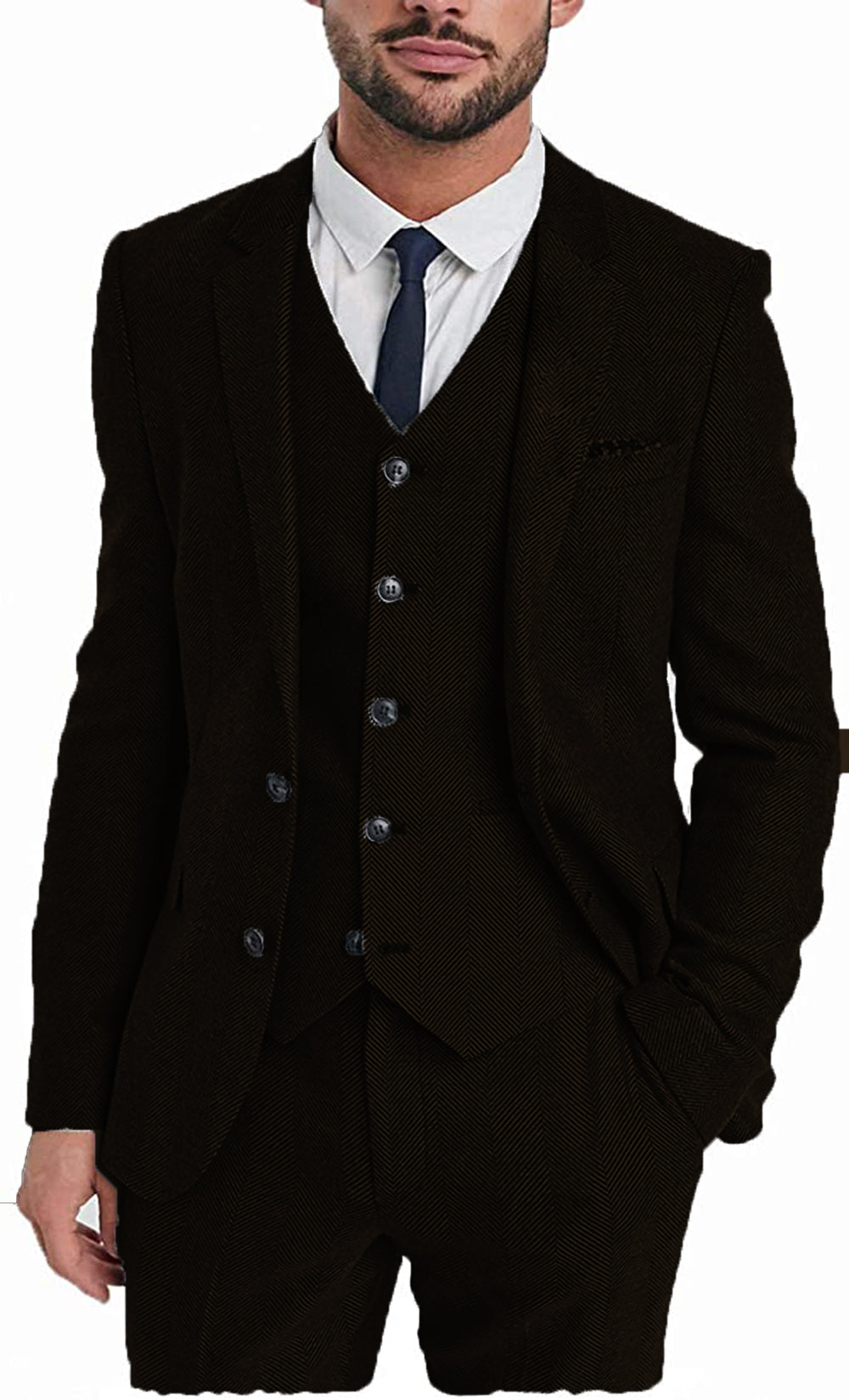 Vintage Classical 3 Pieces Mens Suit Herringbone Tweed Notch Lapel Tuxedos (Blazer+vest+Pants) mens event wear