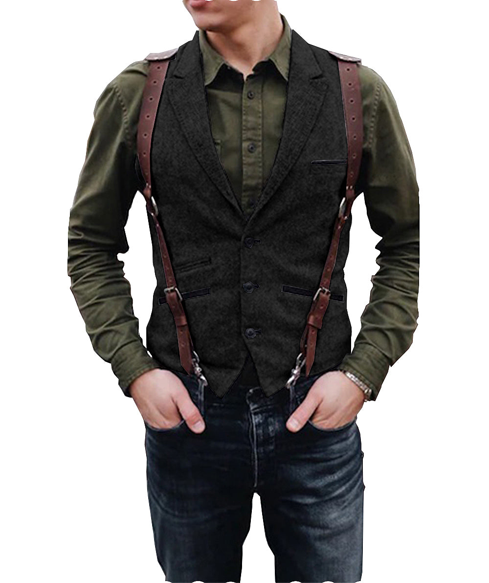 Vintage Classical Men's Retro Tweed Herringbone Notch Lapel Waistcoat mens event wear