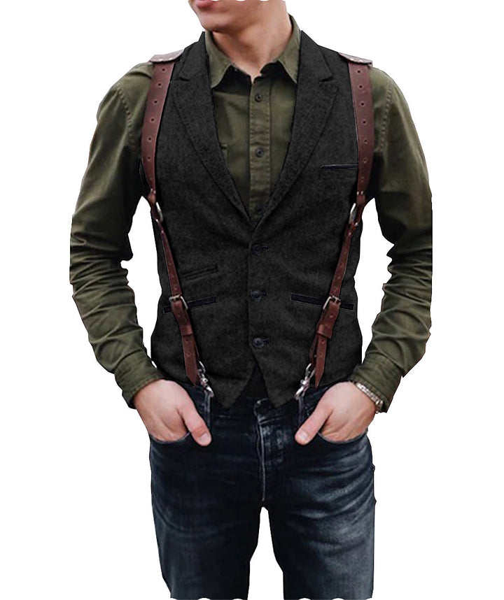 Vintage Classical Men's Retro Tweed Herringbone Notch Lapel Waistcoat mens event wear