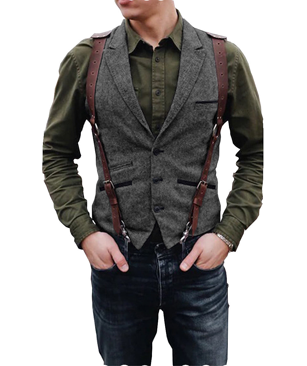 Vintage Classical Men's Retro Tweed Herringbone Notch Lapel Waistcoat mens event wear