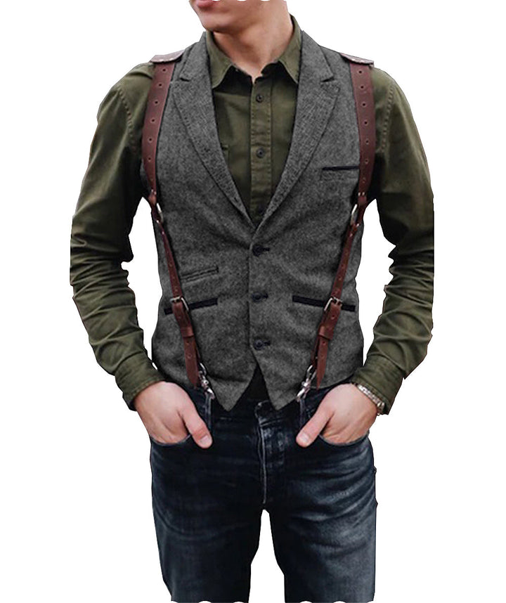 Vintage Classical Men's Retro Tweed Herringbone Notch Lapel Waistcoat mens event wear