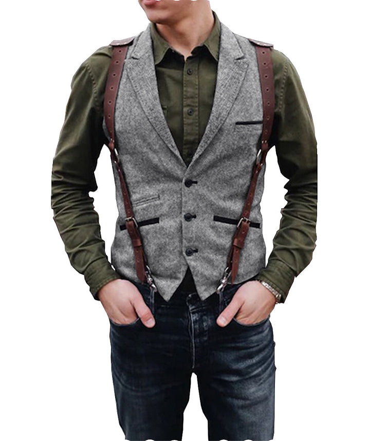 Vintage Classical Men's Retro Tweed Herringbone Notch Lapel Waistcoat mens event wear