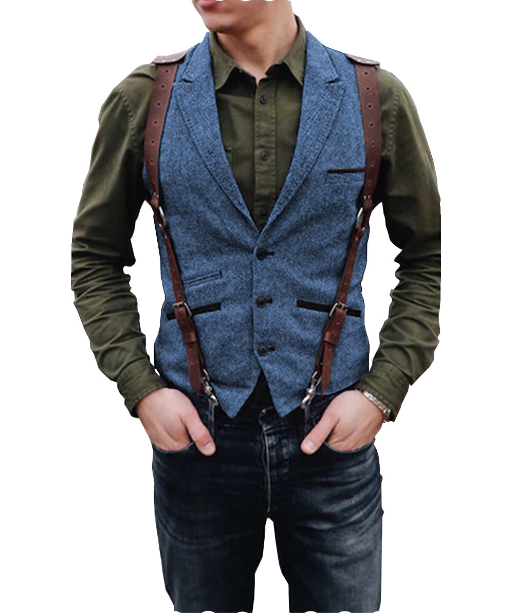 Vintage Classical Men's Retro Tweed Herringbone Notch Lapel Waistcoat mens event wear