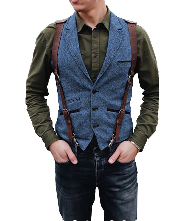 Vintage Classical Men's Retro Tweed Herringbone Notch Lapel Waistcoat mens event wear