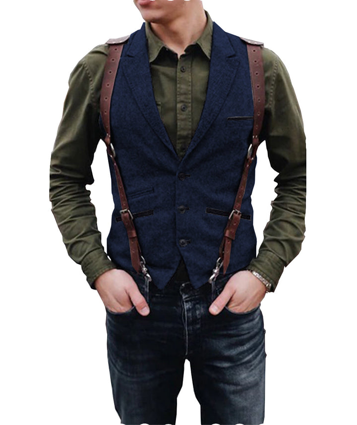 Vintage Classical Men's Retro Tweed Herringbone Notch Lapel Waistcoat mens event wear