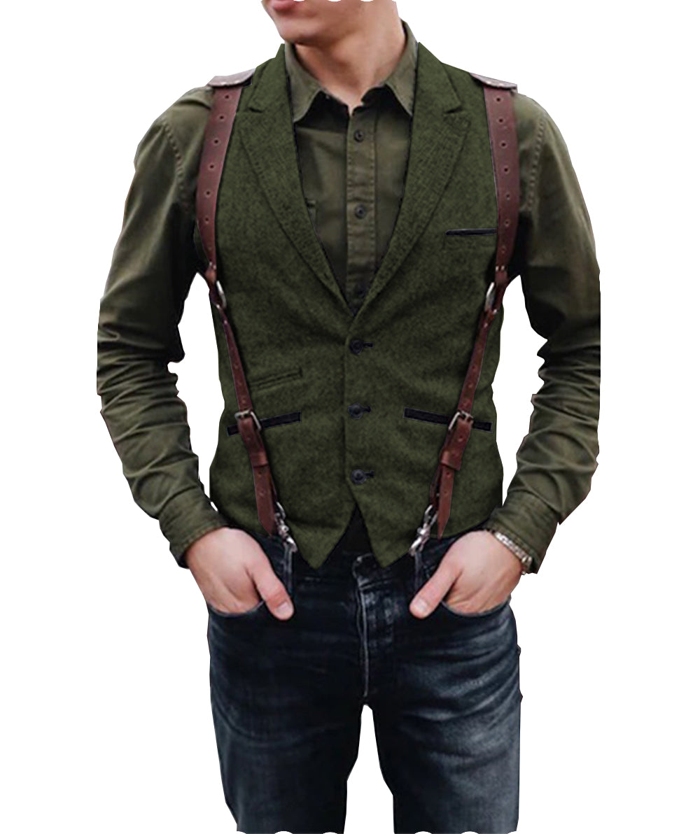 Vintage Classical Men's Retro Tweed Herringbone Notch Lapel Waistcoat mens event wear