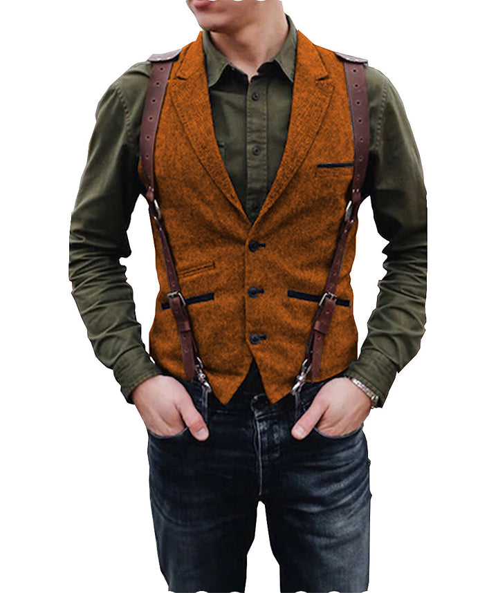 Vintage Classical Men's Retro Tweed Herringbone Notch Lapel Waistcoat mens event wear