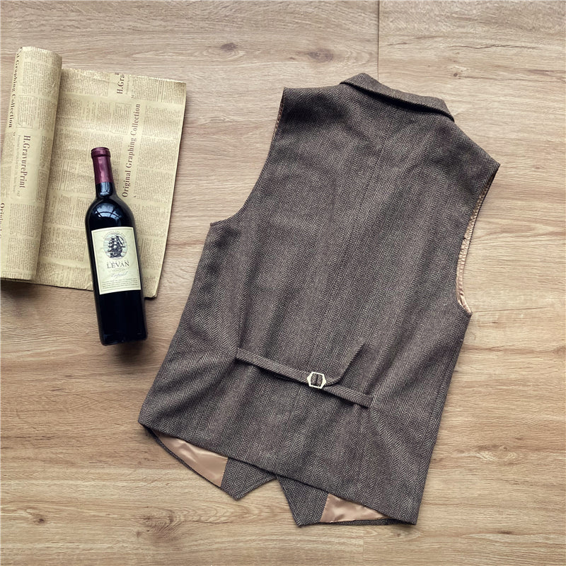 Vintage Classical Men's Retro Tweed Herringbone Notch Lapel Waistcoat mens event wear
