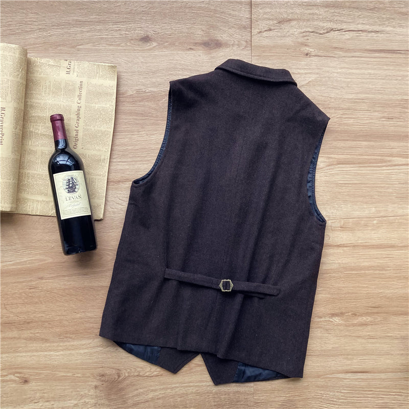 Vintage Classical Men's Retro Tweed Herringbone Notch Lapel Waistcoat mens event wear