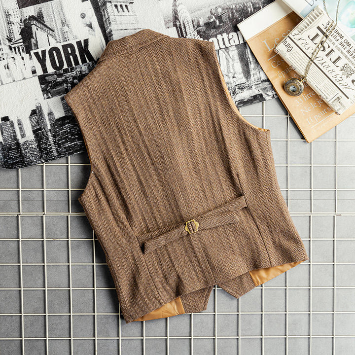 Vintage Classical Men's Retro Tweed Herringbone Notch Lapel Waistcoat mens event wear
