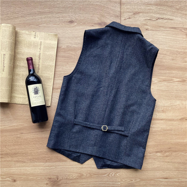 Vintage Classical Men's Retro Tweed Herringbone Notch Lapel Waistcoat mens event wear