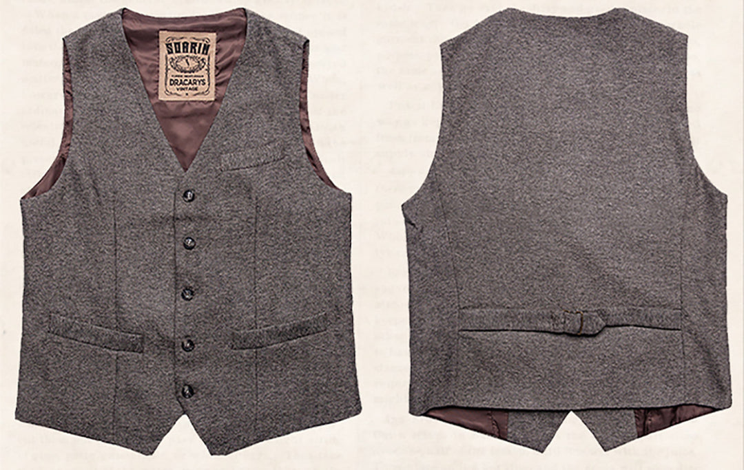 Vintage Classical Mens Slim Fit Tweed Herringbone V Neck Waistcoat mens event wear