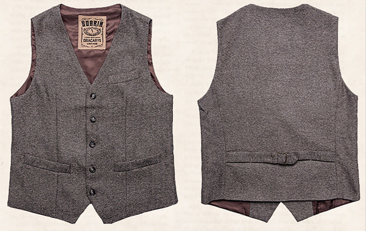 Vintage Classical Mens Slim Fit Tweed Herringbone V Neck Waistcoat mens event wear