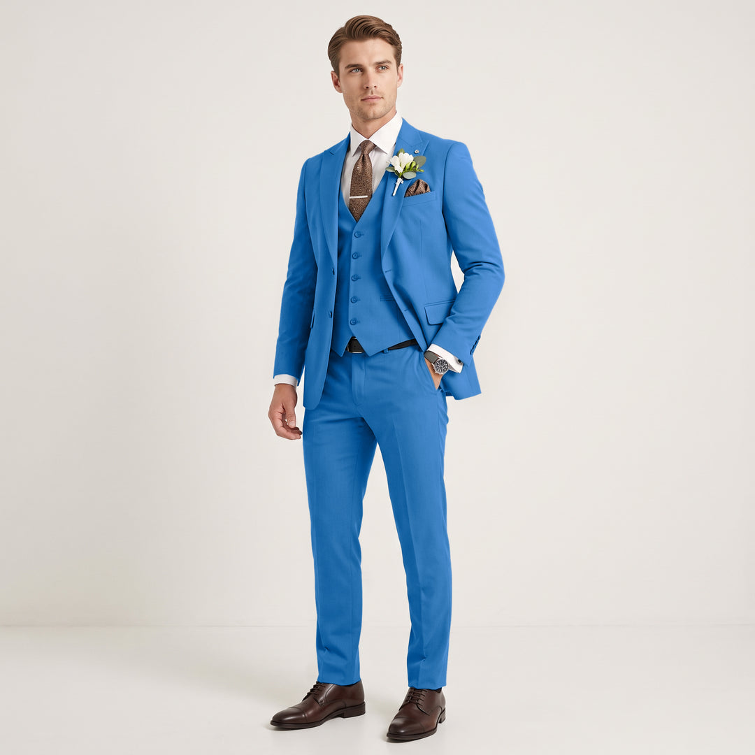Menseventwear 3 Pieces Mens Suit Slim Fit Solid Peak Lapel Suits For Wedding (Blazer+vest+Pants)