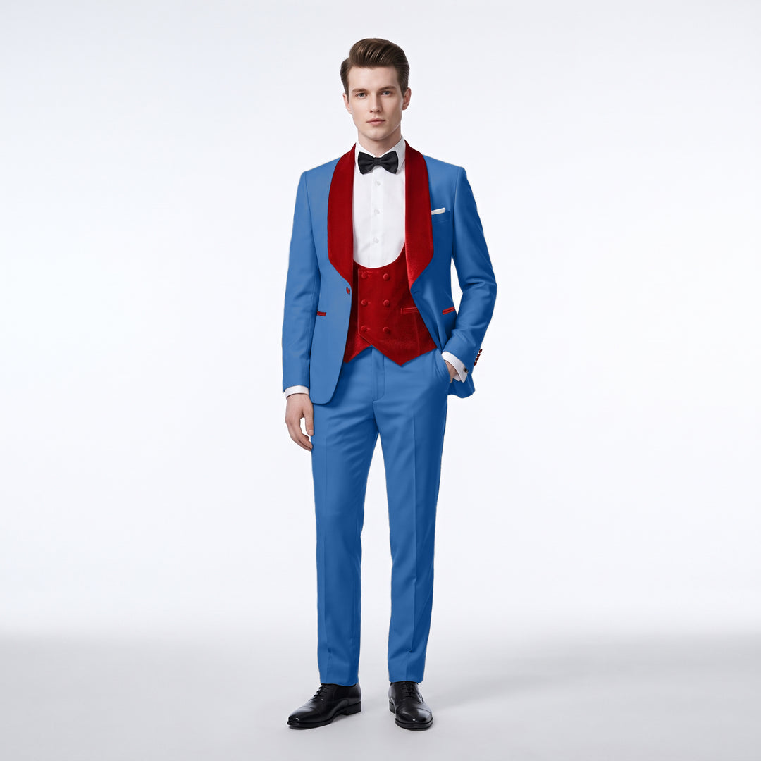 Menseventwear Fashion 3 Pieces Mens Suit Flat Shawl Lapel Tuxedos (Blazer+vest+Pants)