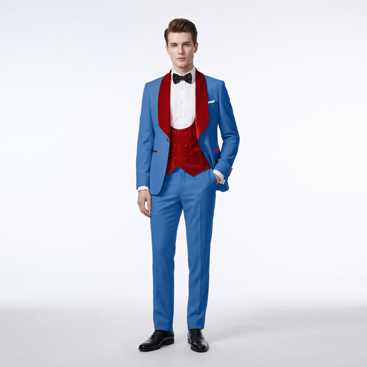 Menseventwear Fashion 3 Pieces Mens Suit Flat Shawl Lapel Tuxedos (Blazer+vest+Pants)