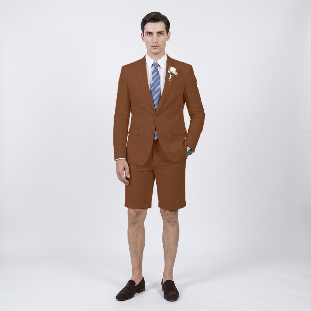 Menseventwear Fashion 2 Pieces Mens Suit Flat Notch Lapel Suits (Blazer+Shorts)