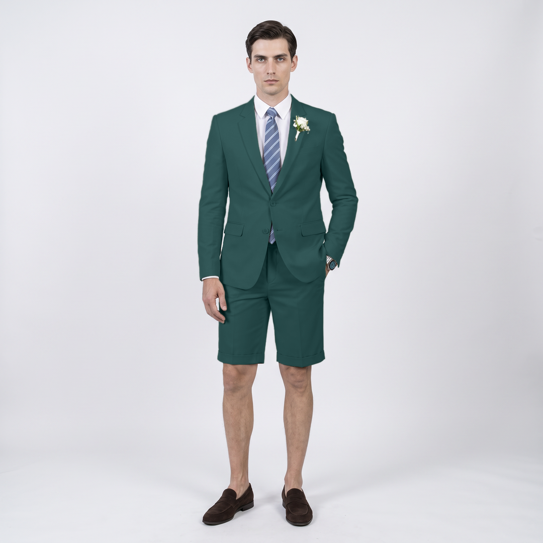 Menseventwear Fashion 2 Pieces Mens Suit Flat Notch Lapel Suits (Blazer+Shorts)