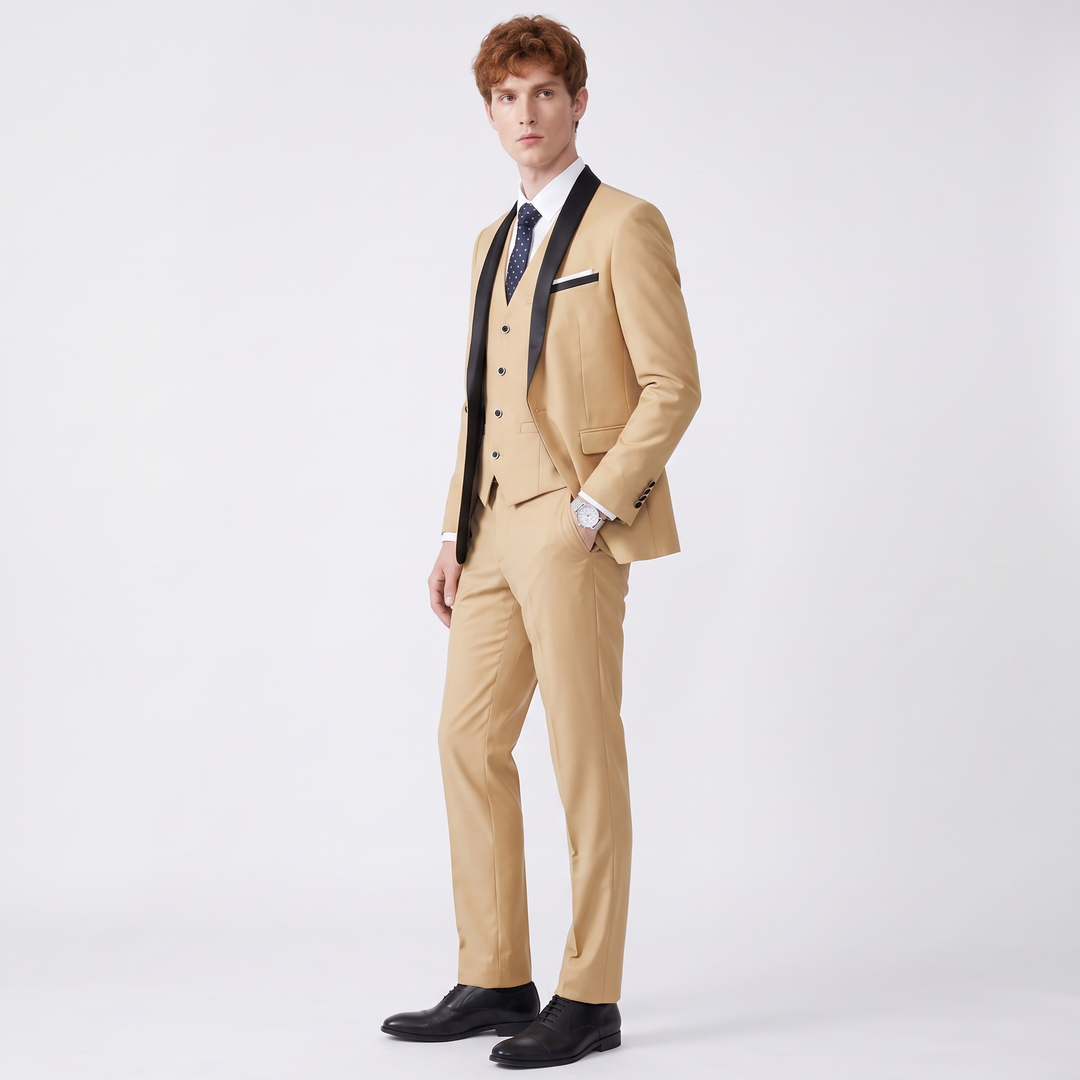 Menseventwear Fashion 3 Pieces Mens Suit Flat Shawl Lapel Tuxedos (Blazer+vest+Pants)