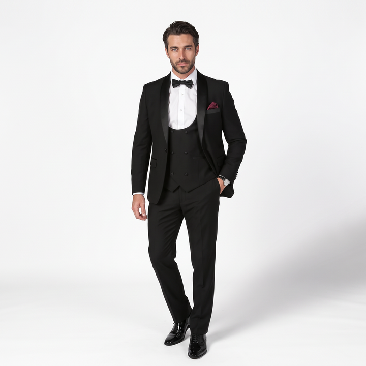 Menseventwear Formal 3 Pieces Mens Suit Flat Shawl Lapel Tuxedos For Party (Blazer+vest+Pants)